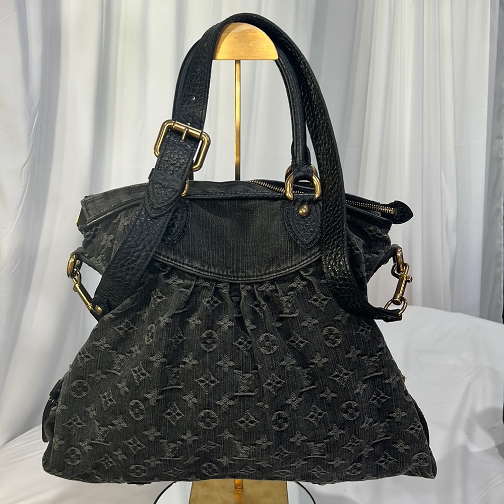 EUC Authentic & Discontinued Louis Vuitton Black Denim Neo Cabby GM 2Way Satchel